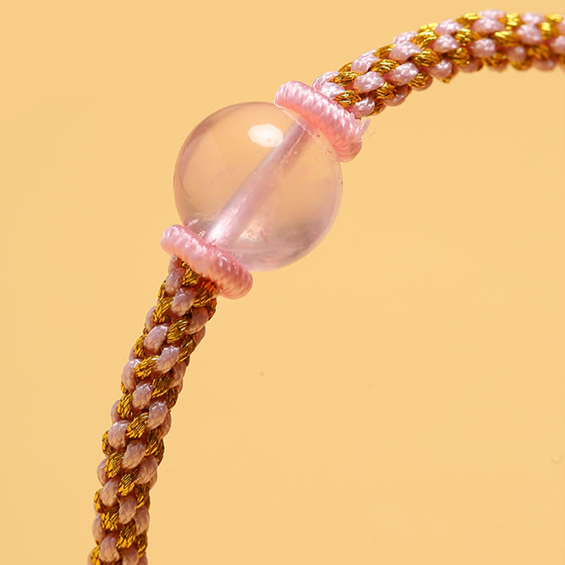 Fortune Jewel Handmade Red Agate Amethyst Golden Rutilated Quartz Pink Crystal Bead Calm Braided Bracelet