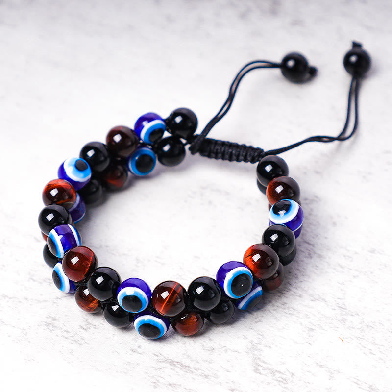 Fortune Jewel Evil Eye Hematite Tiger Eye Protection Beaded Bracelet
