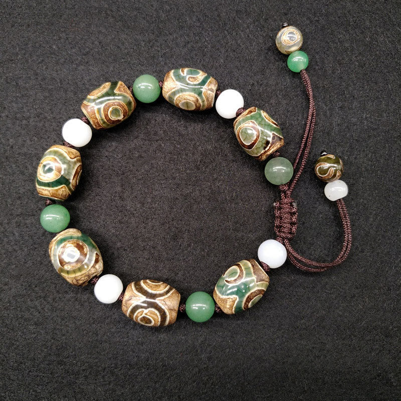 Fortune Jewel Tibetan Three-eyed Dzi Bead Luck Protection Braided Bracelet