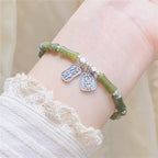Fortune Jewel 925 Sterling Silver Bamboo Jade Lucky Cat Fu Character Luck Abundance Bracelet