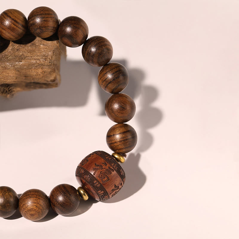 Fortune Jewel Rosewood Auspicious Clouds Totem Fu Character Bamboo Pattern Warmth Bracelet