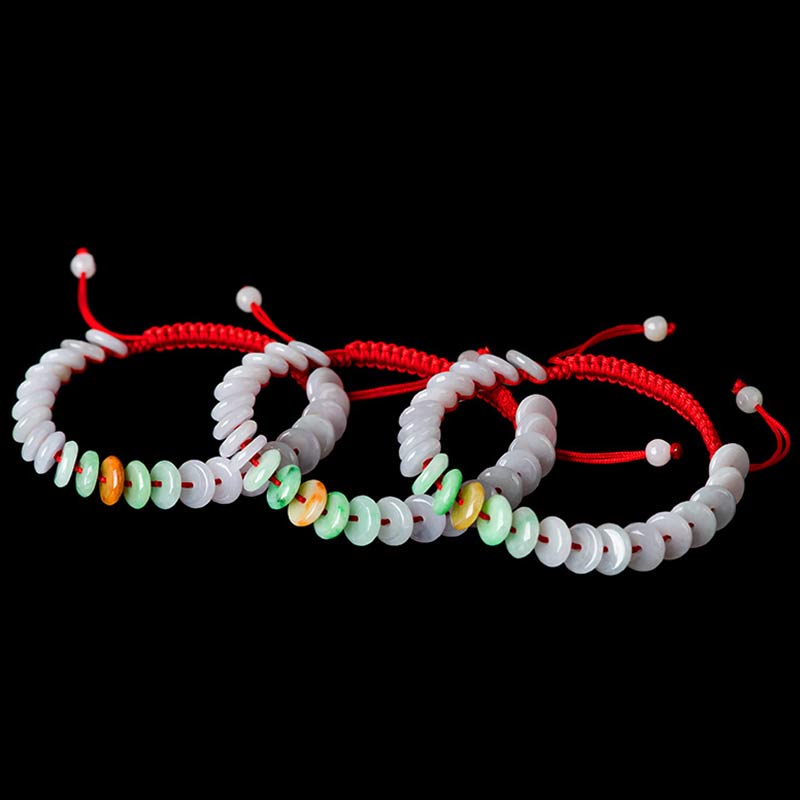 Fortune Jewel Round Jade Lucky Red String Weave Bracelet