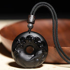 Fortune Jewel Chinese Zodiac Natural Black Obsidian Peace Buckle Strength Necklace Pendant