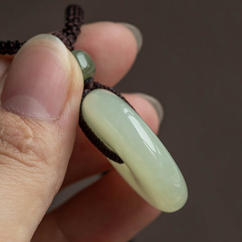 Fortune Jewel Natural Round Jade Peace Buckle Luck Prosperity Necklace Pendant