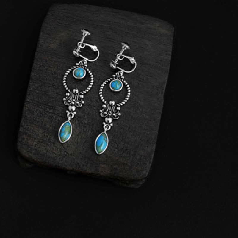 Fortune Jewel 925 Sterling Silver Vintage Turquoise Waterdrop Pattern Balance Drop Dangle Earrings