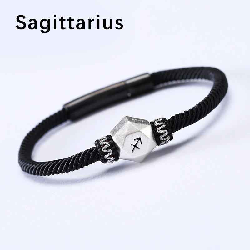 Fortune Jewel 999 Sterling Silver 12 Constellations of the Zodiac Protection Handmade String Bracelet