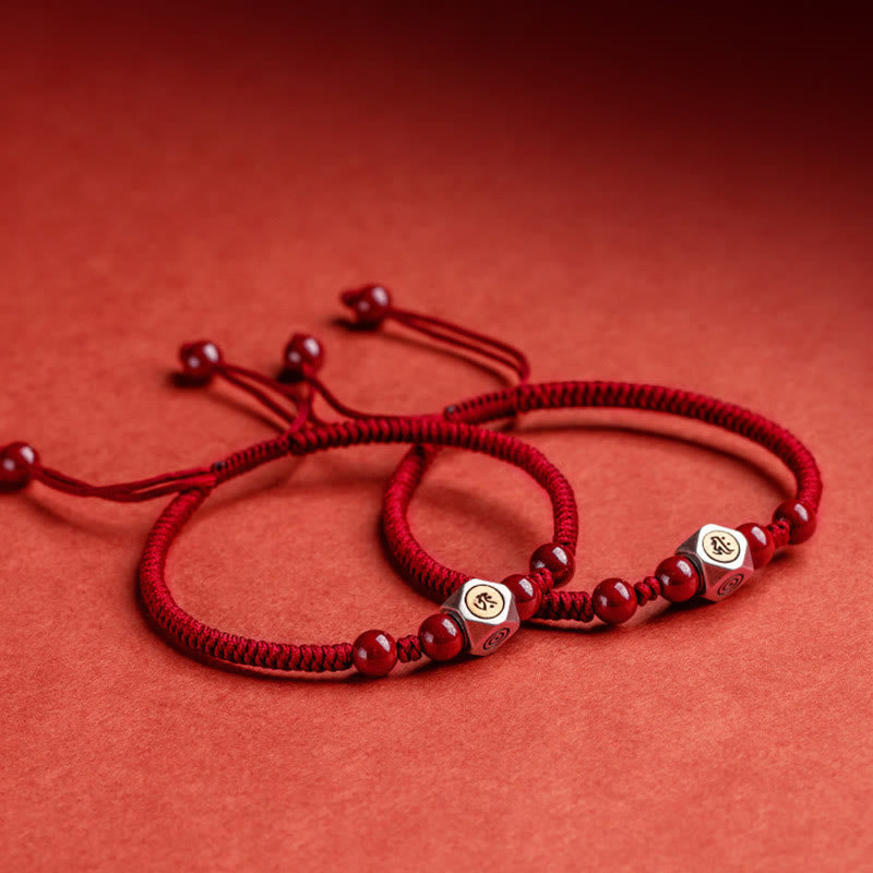 Fortune Jewel 925 Sterling Silver Chinese Zodiac Natal Buddha Cinnabar Calm Bracelet