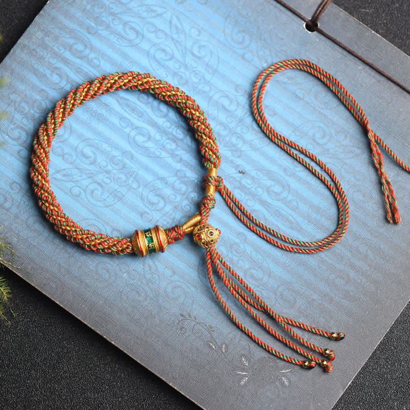 Fortune Jewel Tibetan Handmade Luck Prayer Wheel Bead Charm Weave Colorful String Bracelet