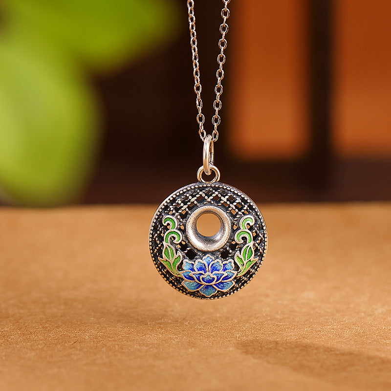 Fortune Jewel 999 Sterling Silver Koi Fish Fu Character Lotus Peace Buckle Wealth Necklace Pendant Fortune Jewel