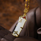 Fortune Jewel White Jade Cyan Jade Bamboo Luck Protection Necklace Pendant