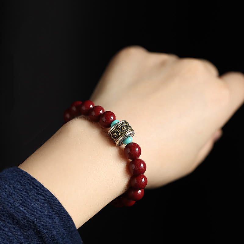 Fortune Jewel 925 Sterling Silver Chinese Zodiac Natal Buddha Cinnabar Om Mani Padme Hum Calm Bracelet