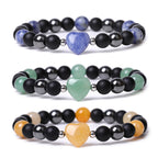 Fortune Jewel Black Onyx Tiger Eye Stone Crystal Love Heart Protection Bracelet