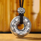 Fortune Jewel 999 Sterling Silver Heart Sutra Lotus Peace Buckle Necklace Pendant Fortune Jewel