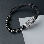 Fortune Jewel 999 Sterling Silver FengShui PiXiu Natural Black Obsidian 925 Sterling Silver Bead Strength Bracelet