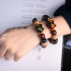 Fortune Jewel Small Leaf Red Sandalwood Ebony Wood Cute Cat Engraved Protection Bracelet