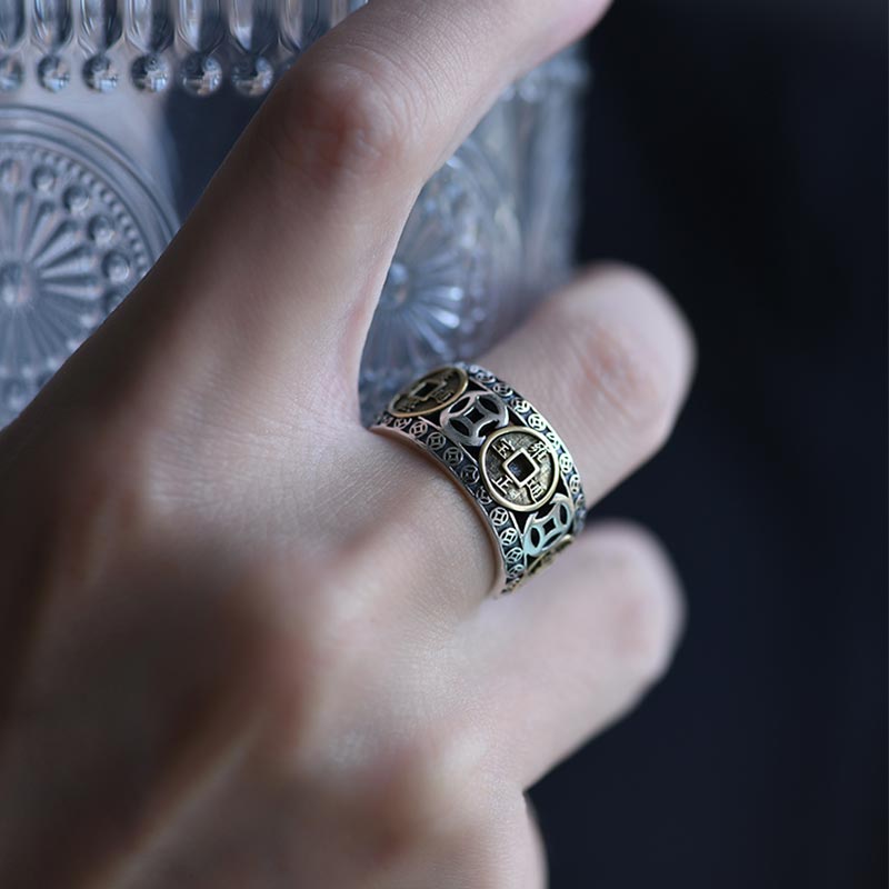 Fortune Jewel Five-Emperor Coins Balance Adjustable Ring