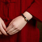 Fortune Jewel Black Obsidian Jade Om Mani Padme Hum Strength Couple Magnetic Bracelet