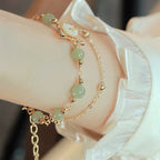 Fortune Jewel 14K Gold Plated Jade Butterfly Tridacna Stone Flower Double Layer Luck Bracelet