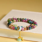 Fortune Jewel Multicolored Tourmaline Gourd Wisdom Double Wrap Lily Of The Valley Charm Bracelet