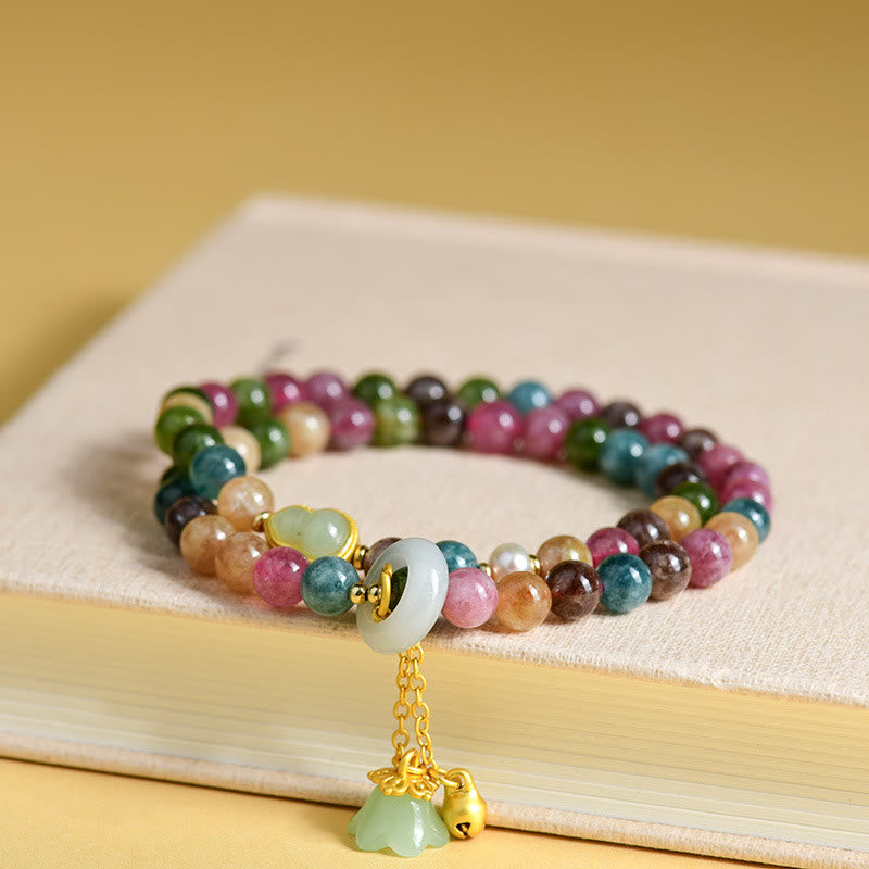 Fortune Jewel Multicolored Tourmaline Gourd Wisdom Double Wrap Lily Of The Valley Charm Bracelet