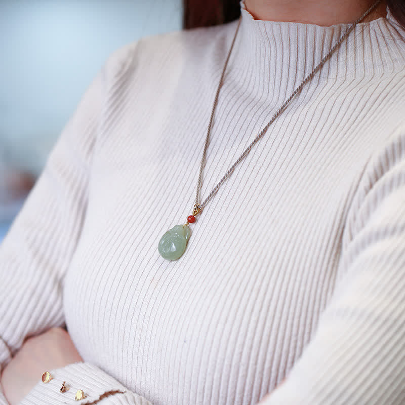 Fortune Jewel Laughing Buddha Hetian Jade Wealth Prosperity String Necklace Pendant Fortune Jewel