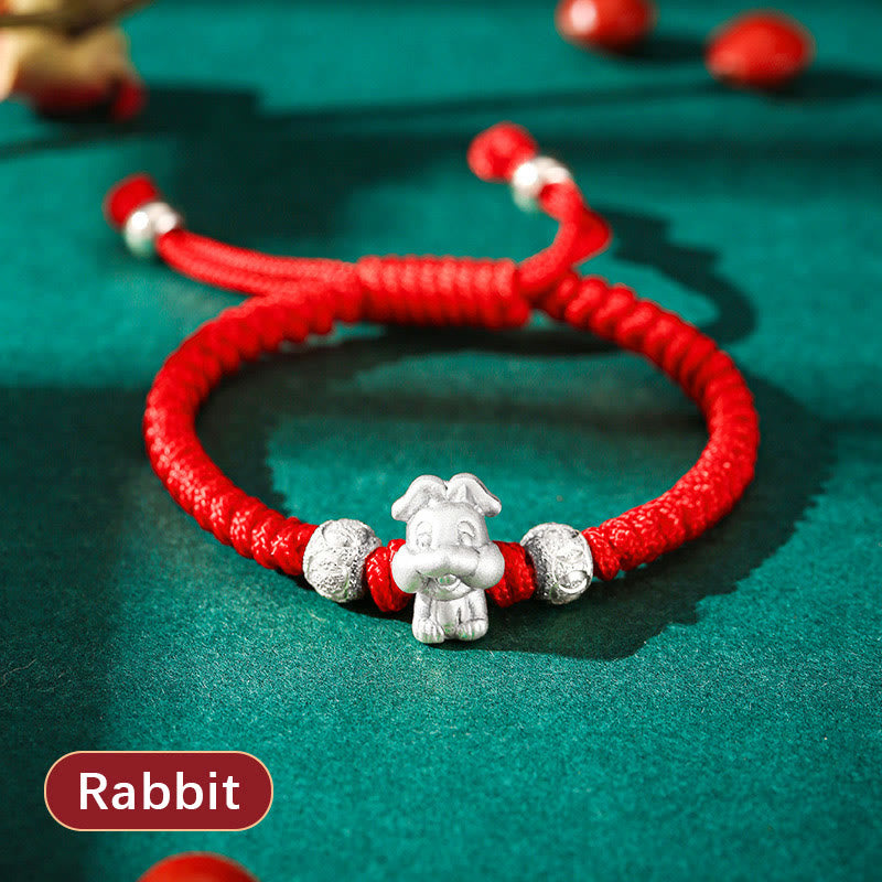 Fortune Jewel 999 Sterling Silver Chinese Zodiac Red Rope Luck Handcrafted Kids Bracelet Fortune Jewel