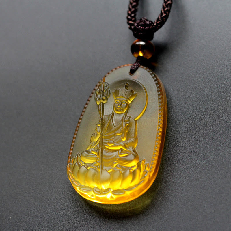 Fortune Jewel Ksitigarbha Buddha Liuli Crystal Serenity Amulet Necklace Pendant Fortune Jewel