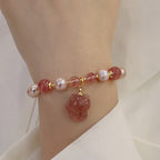 Fortune Jewel Natural Pearl Strawberry Quartz Cute Fox Love Healing Charm Bracelet
