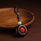 Fortune Jewel Tibet Om Mani Padme Hum PiXiu Copper Coin Small Leaf Red Sandalwood Cinnabar Protection Key Chain