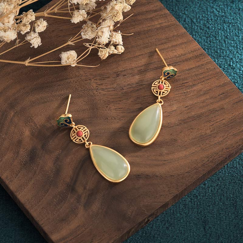 Fortune Jewel FengShui Jade Double Happiness Fortune Earrings