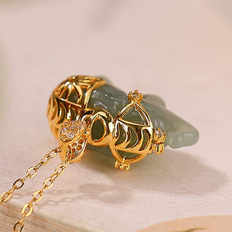 Fortune Jewel 925 Sterling Silver Jade Elephant Blessing Fortune Necklace Chain Pendant