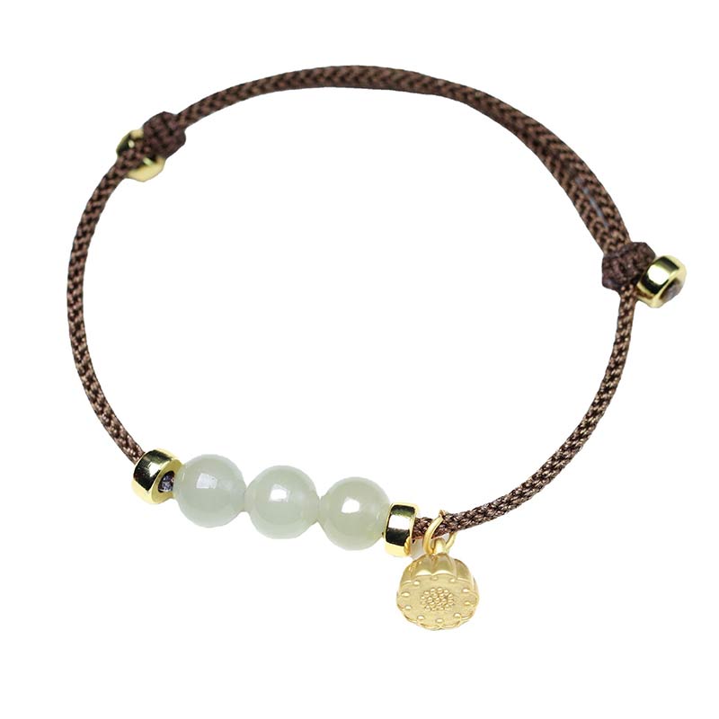 Fortune Jewel Natural Jade Lotus Seed Strength Red String Weave Bracelet