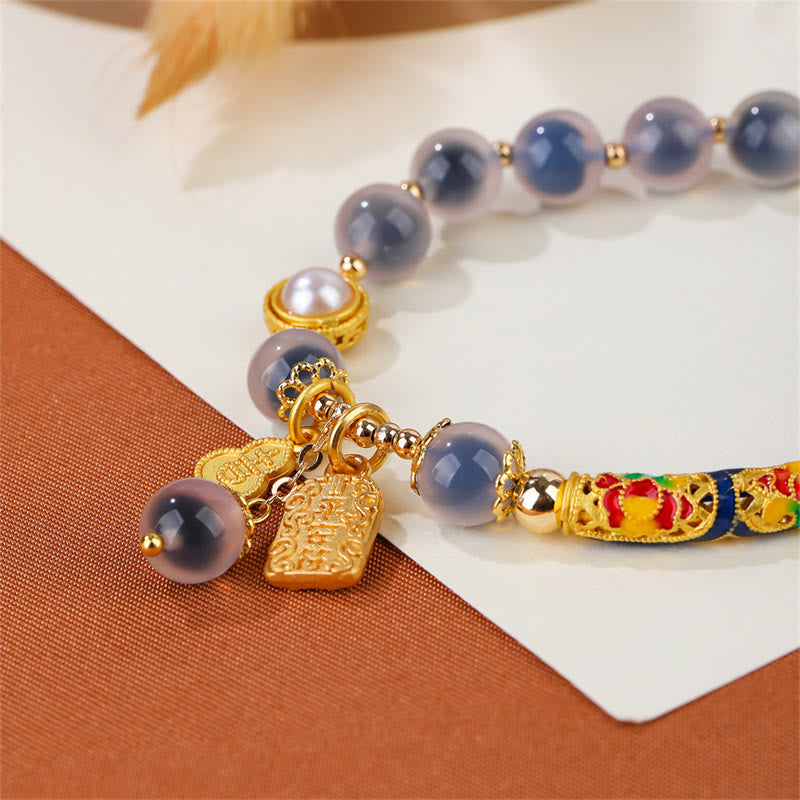Fortune Jewel Natural Blue Candy Agate Amulet Strength Bracelet