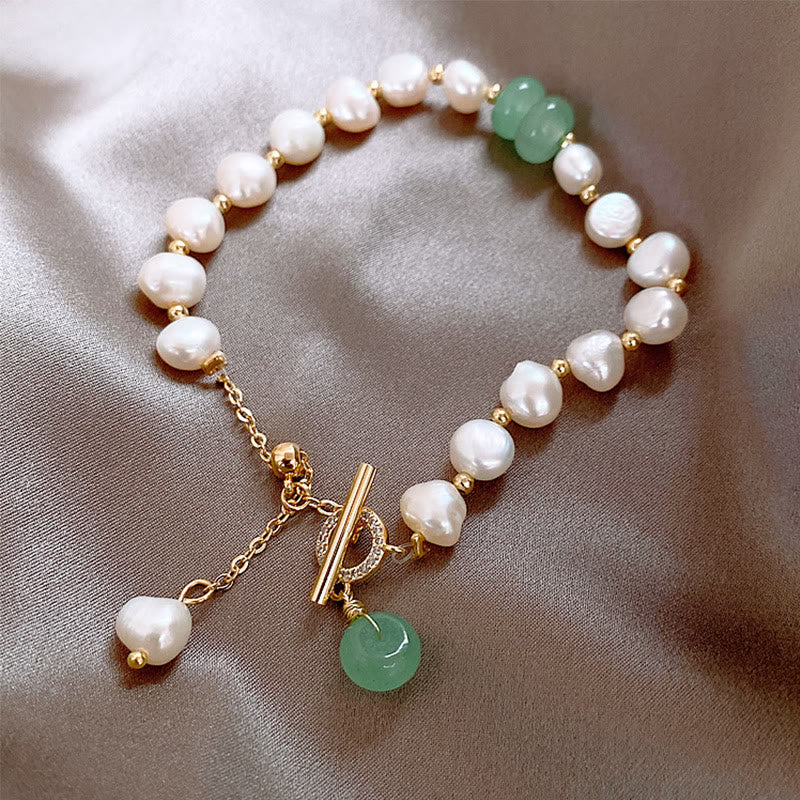 Fortune Jewel Pearl Green Strawberry Quartz Bead Healing Chain Bracelet