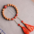 Fortune Jewel Tibetan Natural Peach Wood Cinnabar PiXiu Wealth Tassels Bracelet