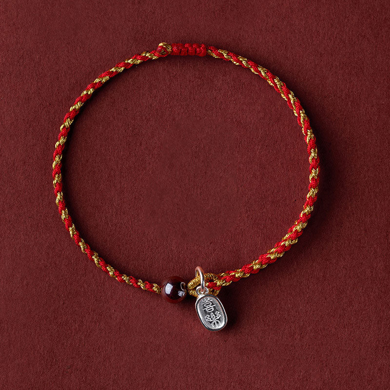 Fortune Jewel Handcrafted Red Gold Rope Lotus Peace And Joy Charm Braid Bracelet