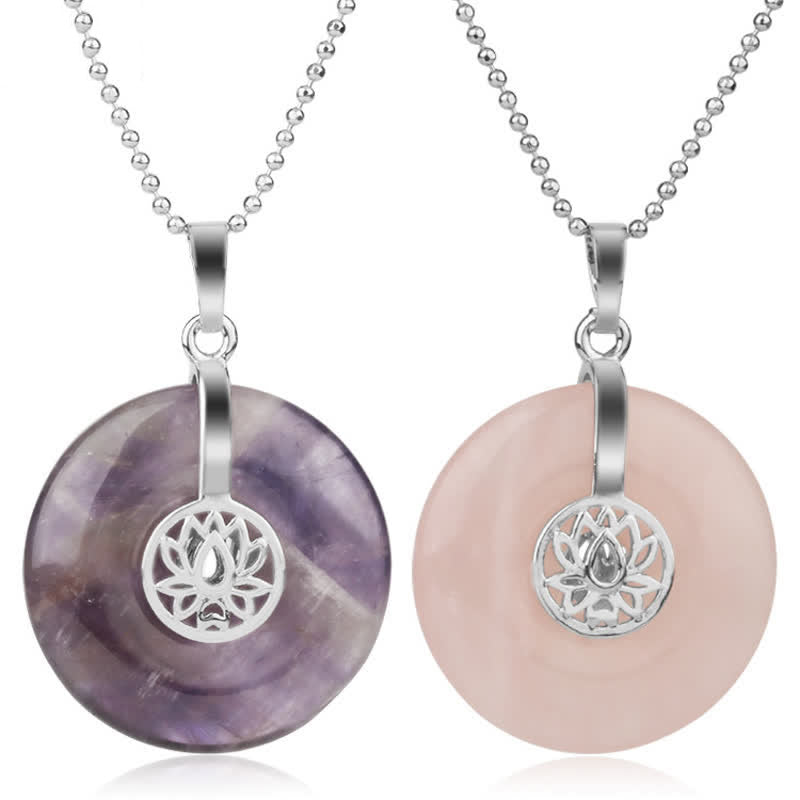 Fortune Jewel Various Crystal Amethyst Pink Crystal Lotus Healing Necklace Pendant