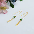 Fortune Jewel 925 Sterling Silver Natural Hetian Cyan Jade Bead Luck Phoenix Tail Drop Earrings