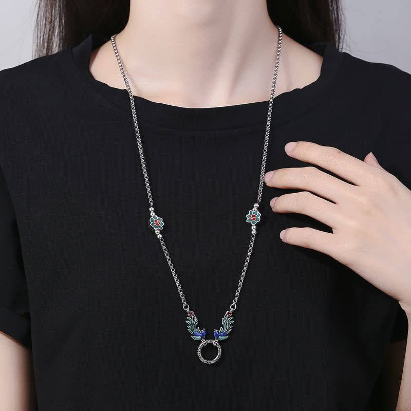 Fortune Jewel Phoenix Lotus Flower Luck Protection Necklace Pendant Fortune Jewel
