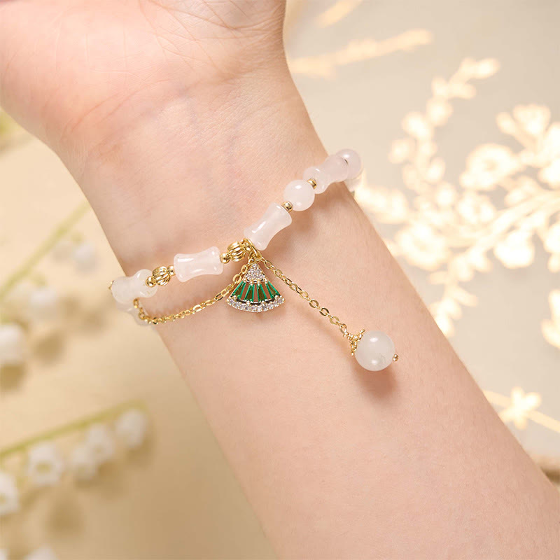 Fortune Jewel Tianshan White Jade Bamboo Pattern Luck Blessing Bracelet