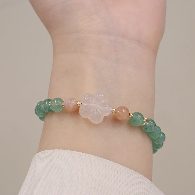 Fortune Jewel Natural Green Strawberry Quartz Chalcedony Flower Gratitude Bracelet