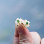 Fortune Jewel White Jade Flower Luck Blessing Stud Earrings