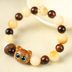 Fortune Jewel Natural Bodhi Seed Sandalwood Lucky Cute Cat Head Paw Claw Peace Bracelet