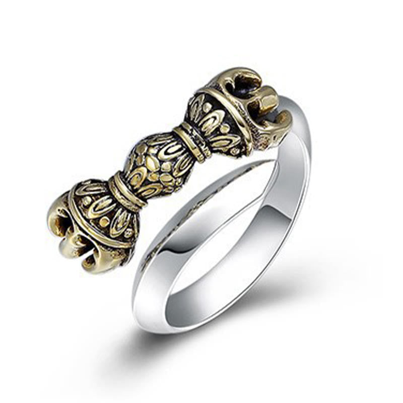 Fortune Jewel Tibetan Dorje Vajra Engraved Design Copper Luck Wealth Adjustable Ring