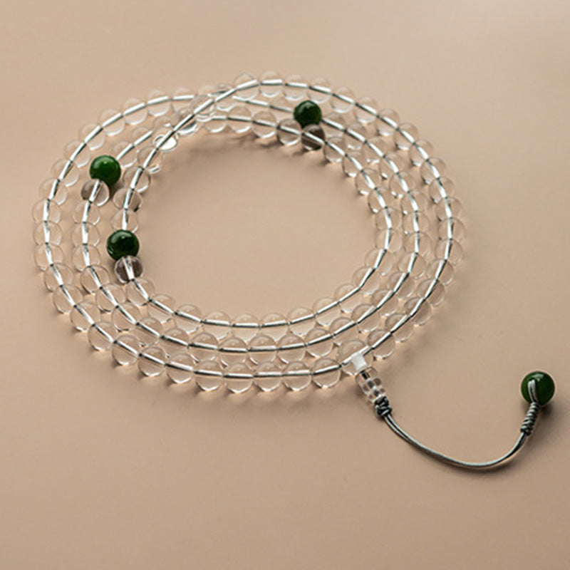 Fortune Jewel 108 Beads White Crystal Jade Meditation Bracelet Mala