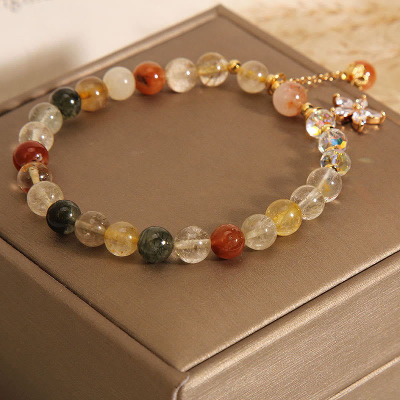 Fortune Jewel Multicolored Rutilated Quartz Auspiciousness Zircon Flower Bracelet