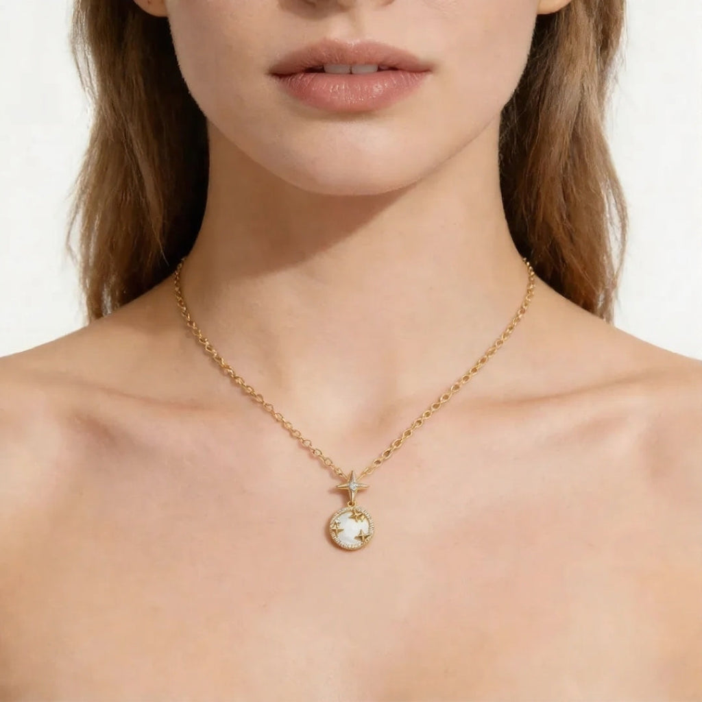 Gold Starry Pendant Necklace S925 Silver with Cubic Zirconia