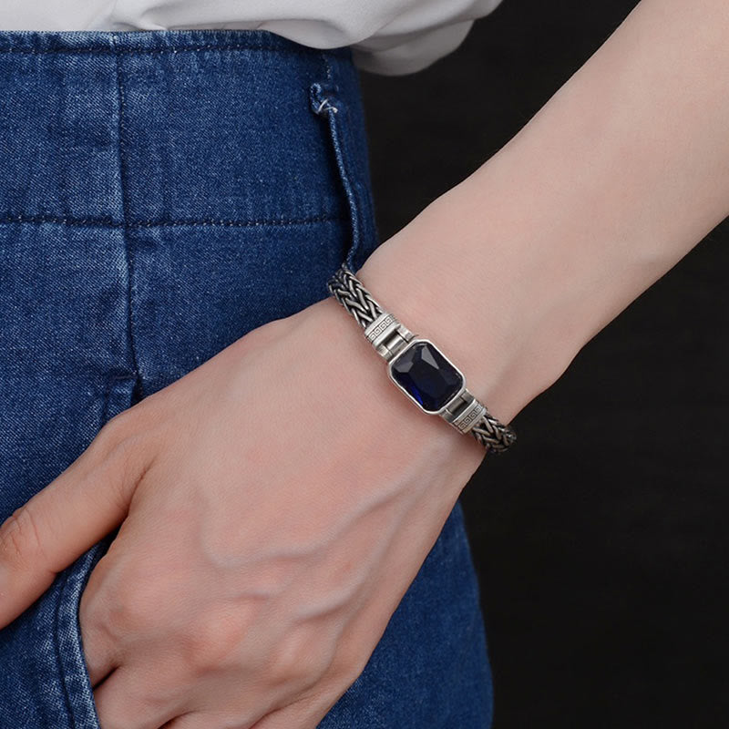 Fortune Jewel Retro Blue Acrylic Dragon Keel Braided Design Healing Wealth Buckle Bracelet