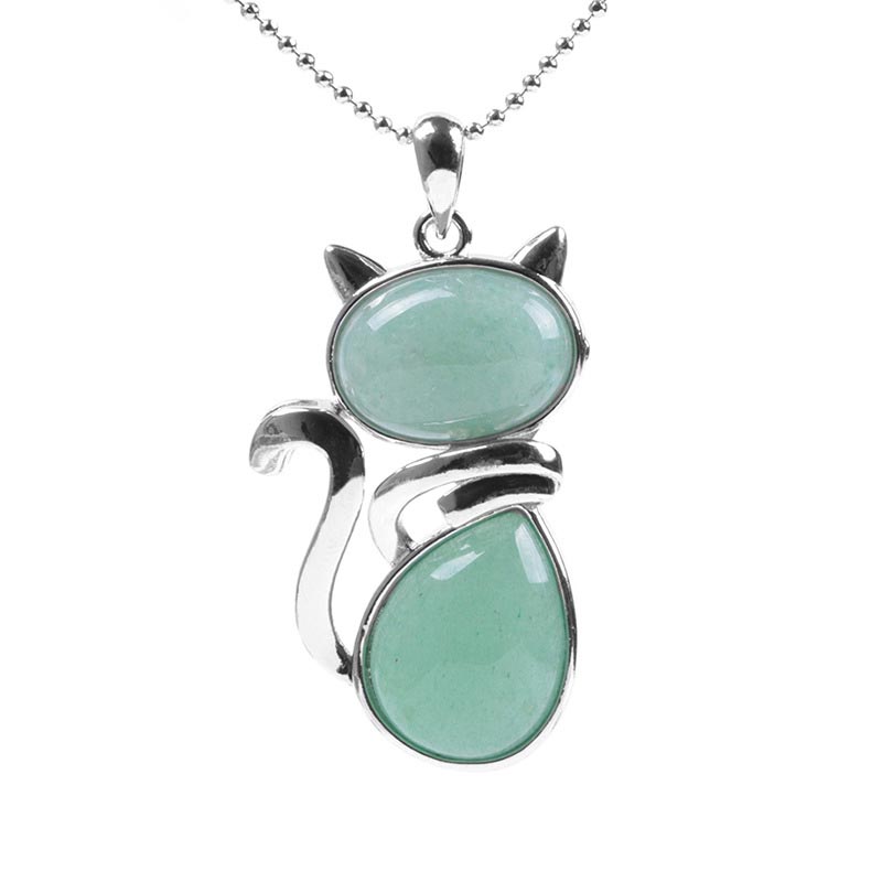 Fortune Jewel Cat Pattern Natural Crystal Protection Necklace Pendant
