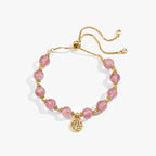 Fortune Jewel 14K Gold Plated Natural Strawberry Quartz Fu Character Positive Charm Bracelet